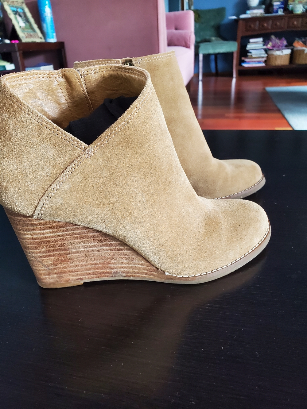 Lucky Brand Tan Suede Wedge Ankle Boots